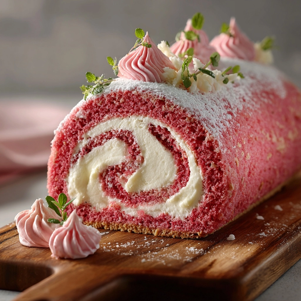 Pink Velvet Roll Cake Recipe - Recipe Image