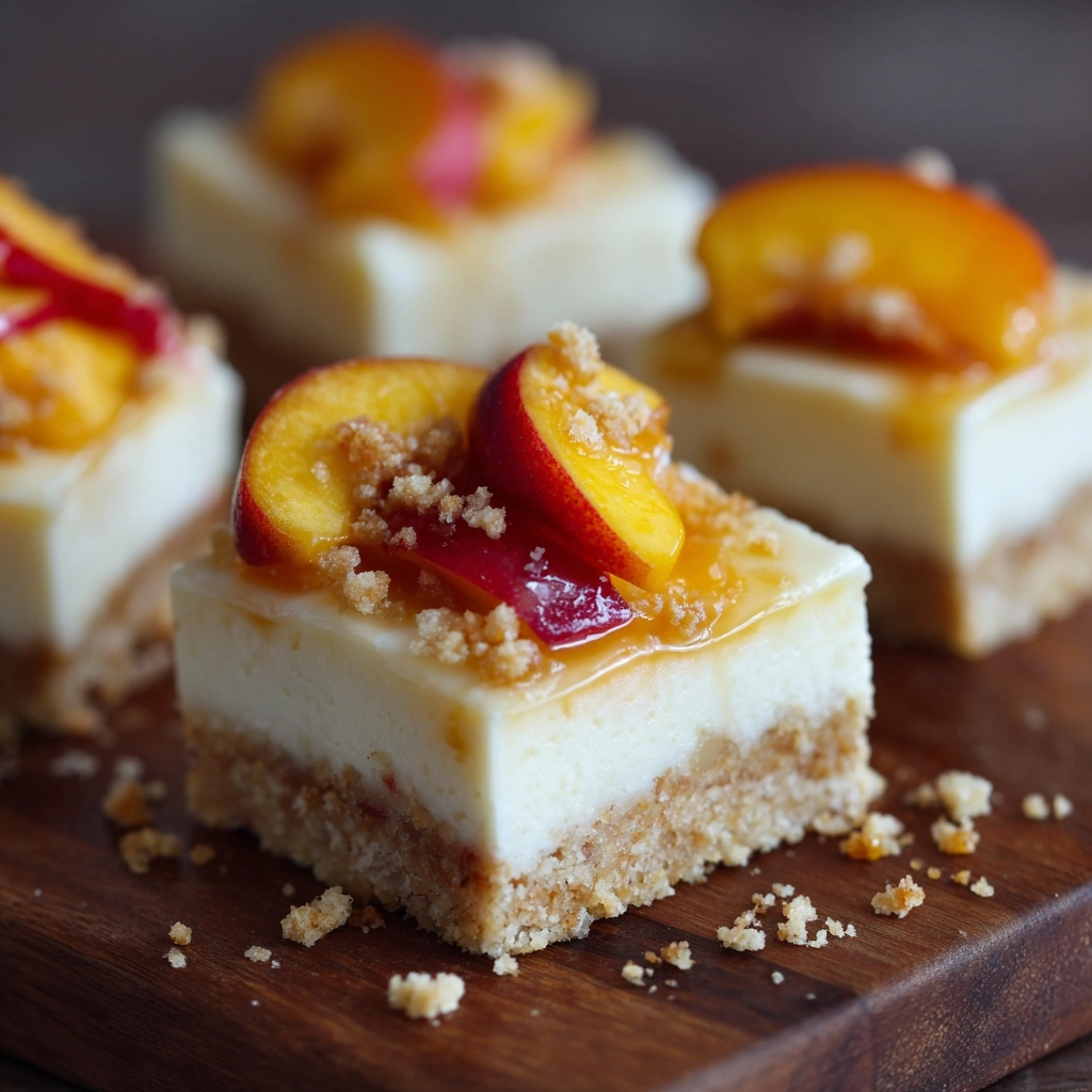 Peaches and Cream Cheesecake Bars Recipe - Recipe Image