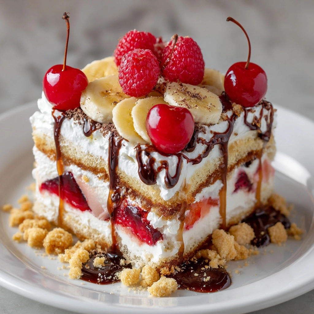 No-Bake Banana Split Cake Recipe - Recipe Image