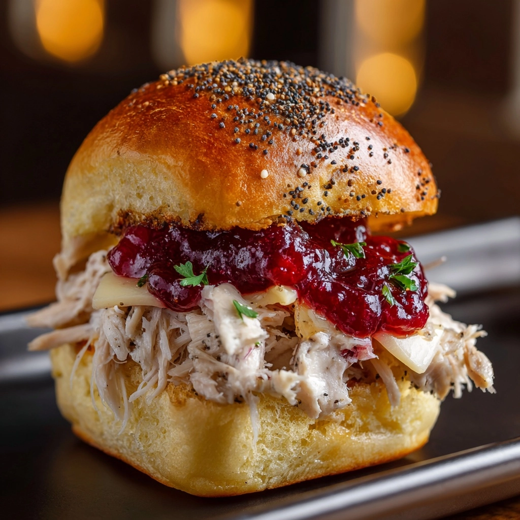 Baked Cranberry Turkey Sliders with Havarti & Poppy Seed Topping Recipe - Recipe Image