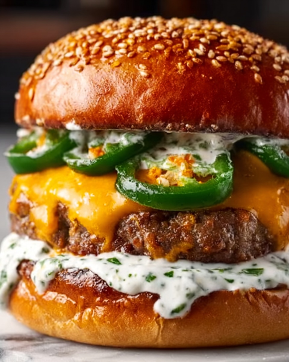 Double-Decker Jalapeño Popper Smash Burger with Ranch Drizzle Recipe - Recipe Image