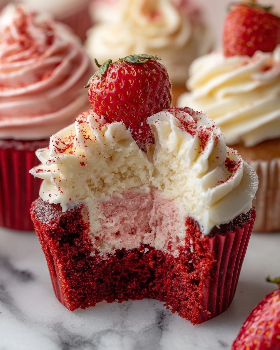 Strawberry Cheesecake Red Velvet Cupcakes Recipe - Recipe Image