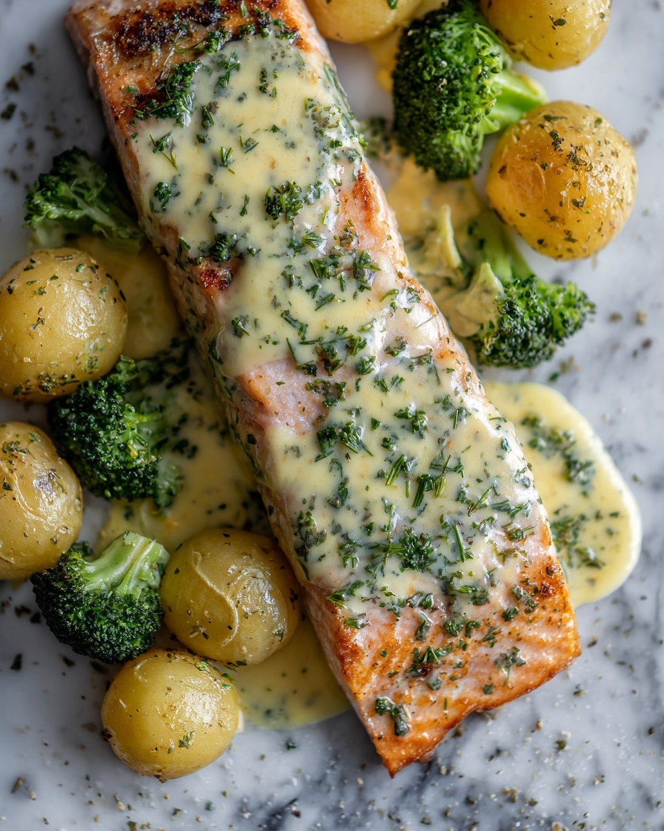 Lemon Butter Salmon with Roasted Potatoes & Broccoli Recipe - Recipe Image