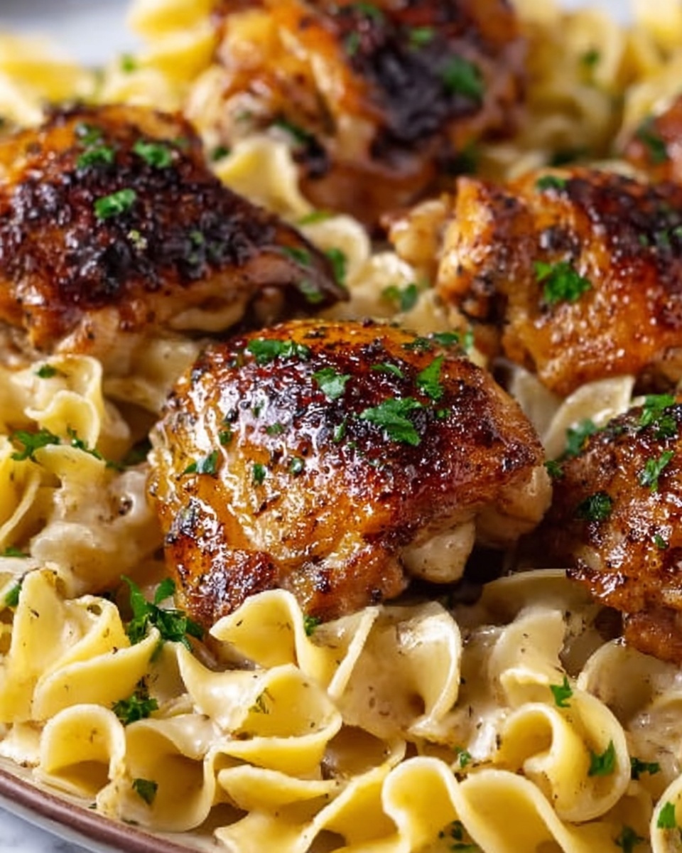 One-Pan Creamy Garlic Butter Chicken with Egg Noodles Recipe - Recipe Image