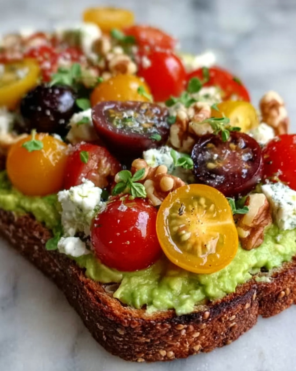 Avocado Toast with Feta, Cherry Tomatoes, Cranberries, and Walnuts Recipe - Recipe Image