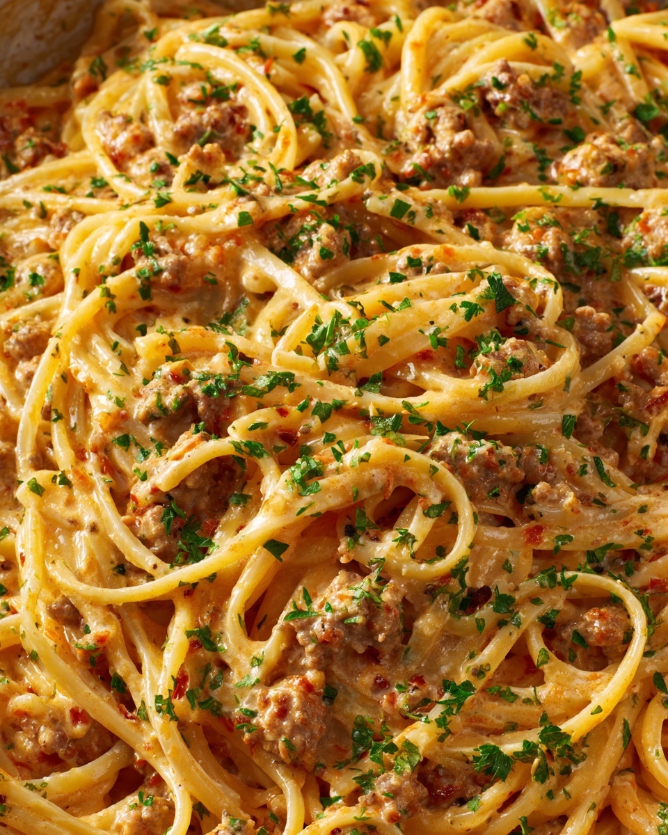 One-Pot Creamy Beef & Garlic Butter Pasta Recipe - Recipe Image