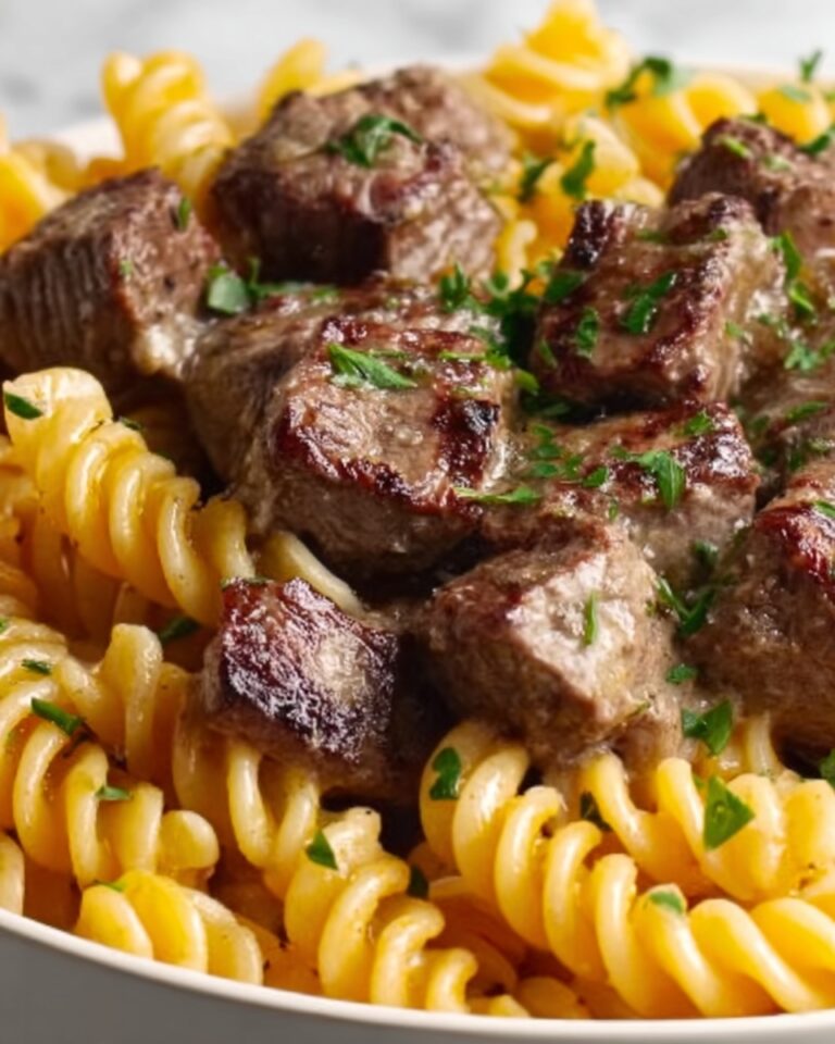 Cheesy Steak Bites and Rotini Pasta Recipe