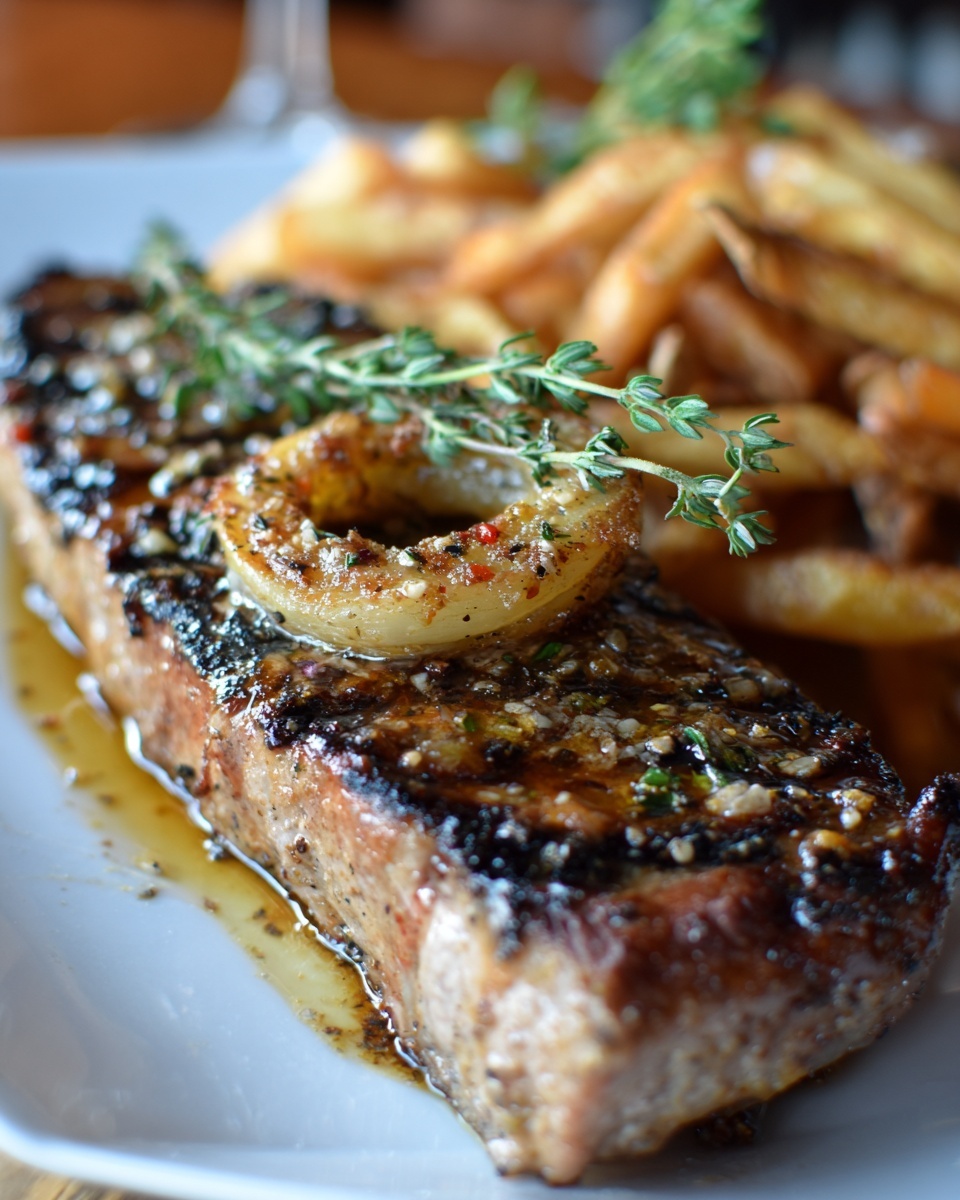 Ribeye Steak with Caramelized Onions and Crispy French Fries Recipe - Recipe Image
