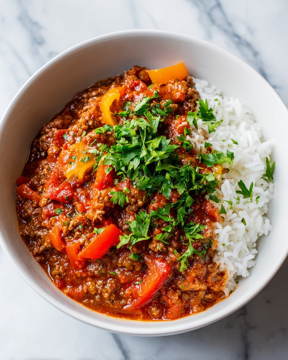 Stuffed Pepper Soup with Ground Beef and Rice Recipe - Recipe Image