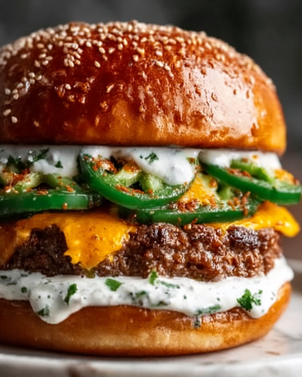 Double-Decker Jalapeño Popper Smash Burger with Ranch Drizzle Recipe - Recipe Image