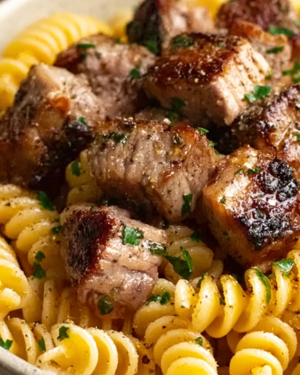 Cheesy Steak Bites and Rotini Pasta Recipe - Recipe Image