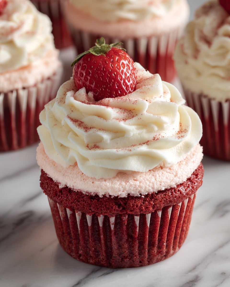 Strawberry Cheesecake Red Velvet Cupcakes Recipe - Recipe Image