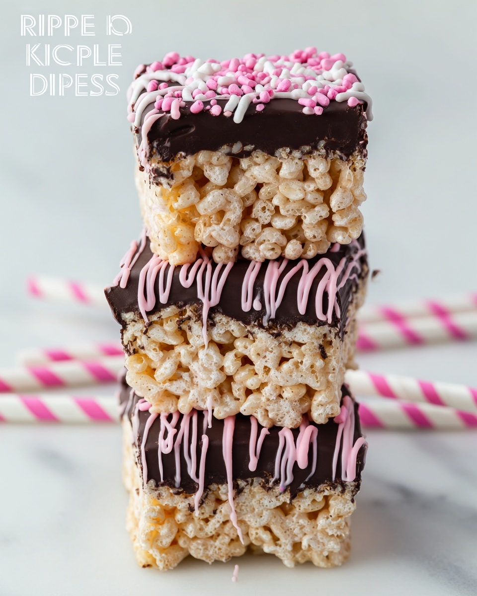 Chocolate Dipped Rice Krispie Treat Pops with Colorful Sprinkles Recipe - Recipe Image
