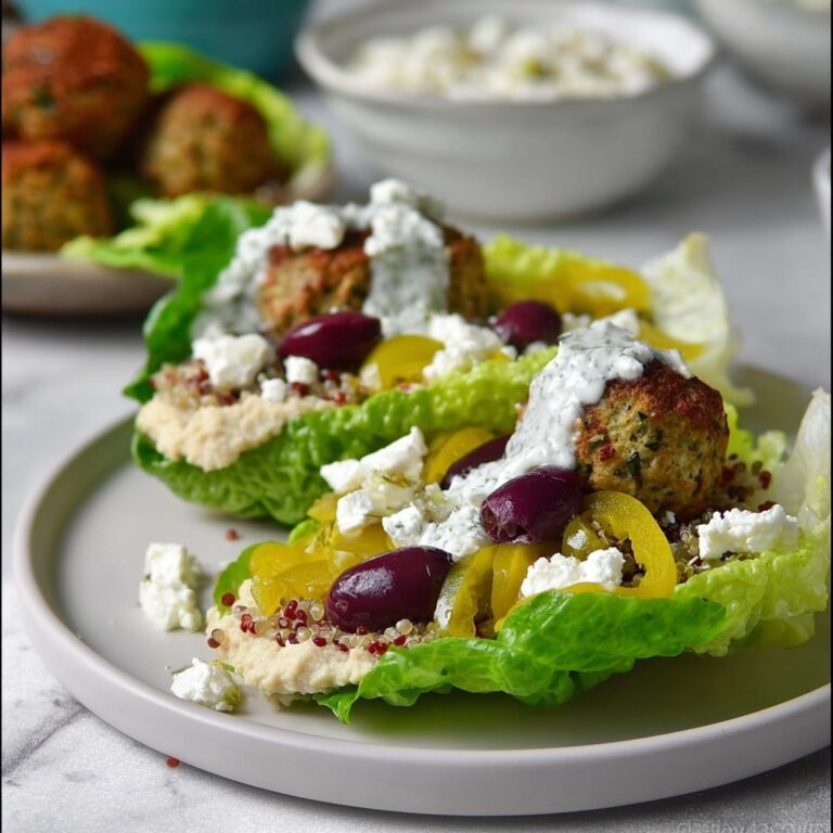 Greek Turkey Meatball Lettuce Wraps with Tzatziki and Feta Recipe
