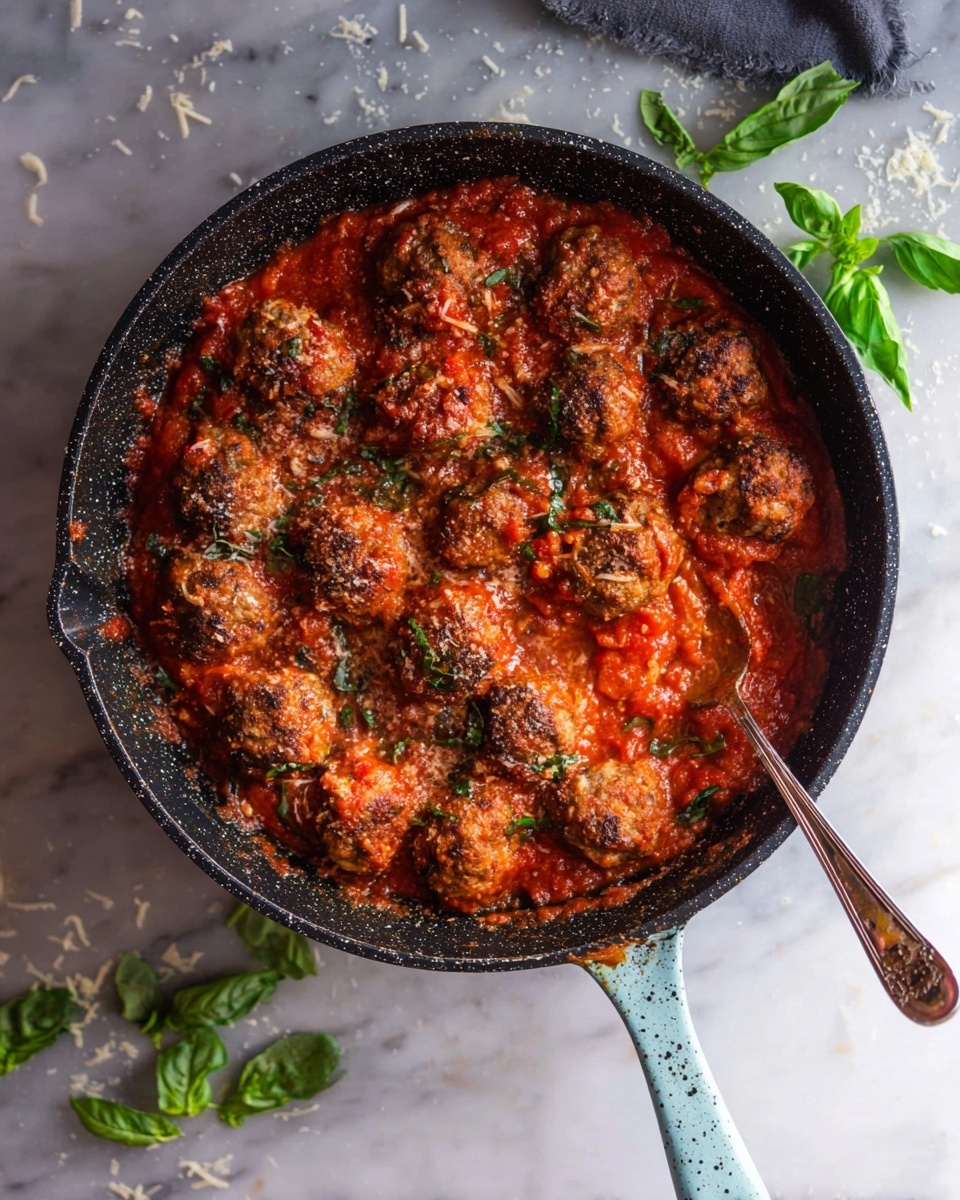 Cheesy Baked Meatball Skillet Recipe - Recipe Image