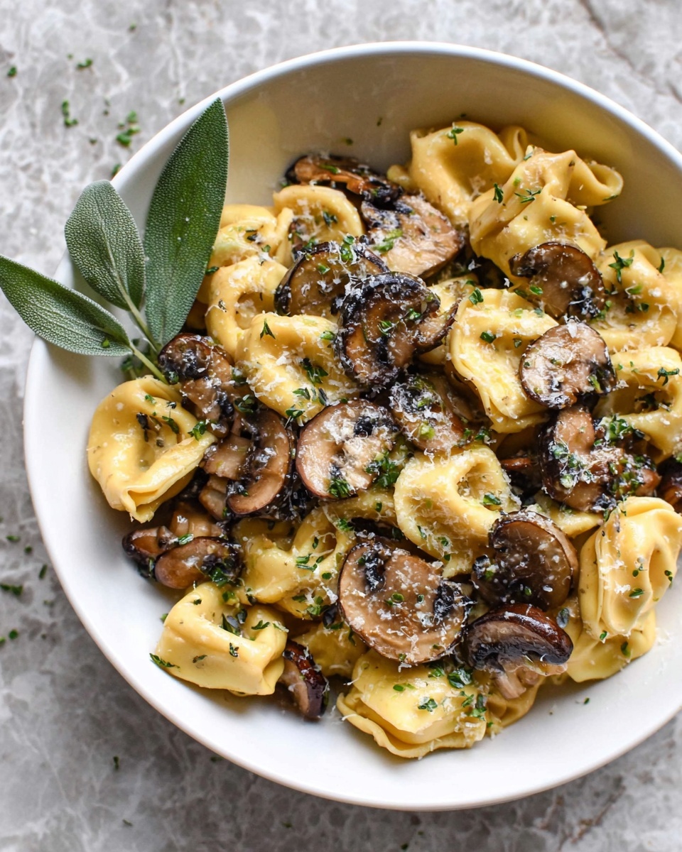 Cheese Tortellini with Butter, Mushrooms, and Crispy Sage Recipe - Recipe Image