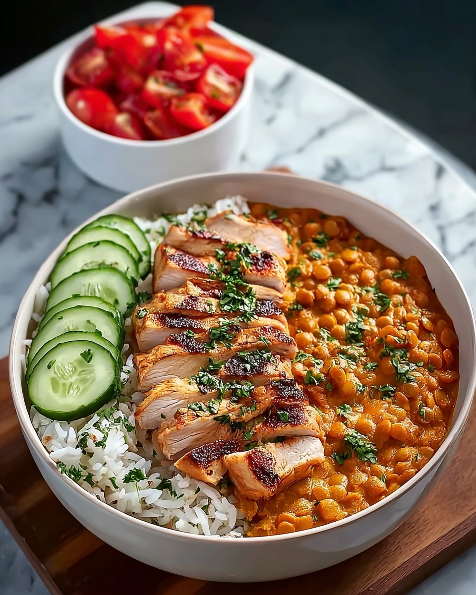 Coconut Chicken Rice Bowl with Fresh Vegetables and Lime Cilantro Dressing Recipe - Recipe Image