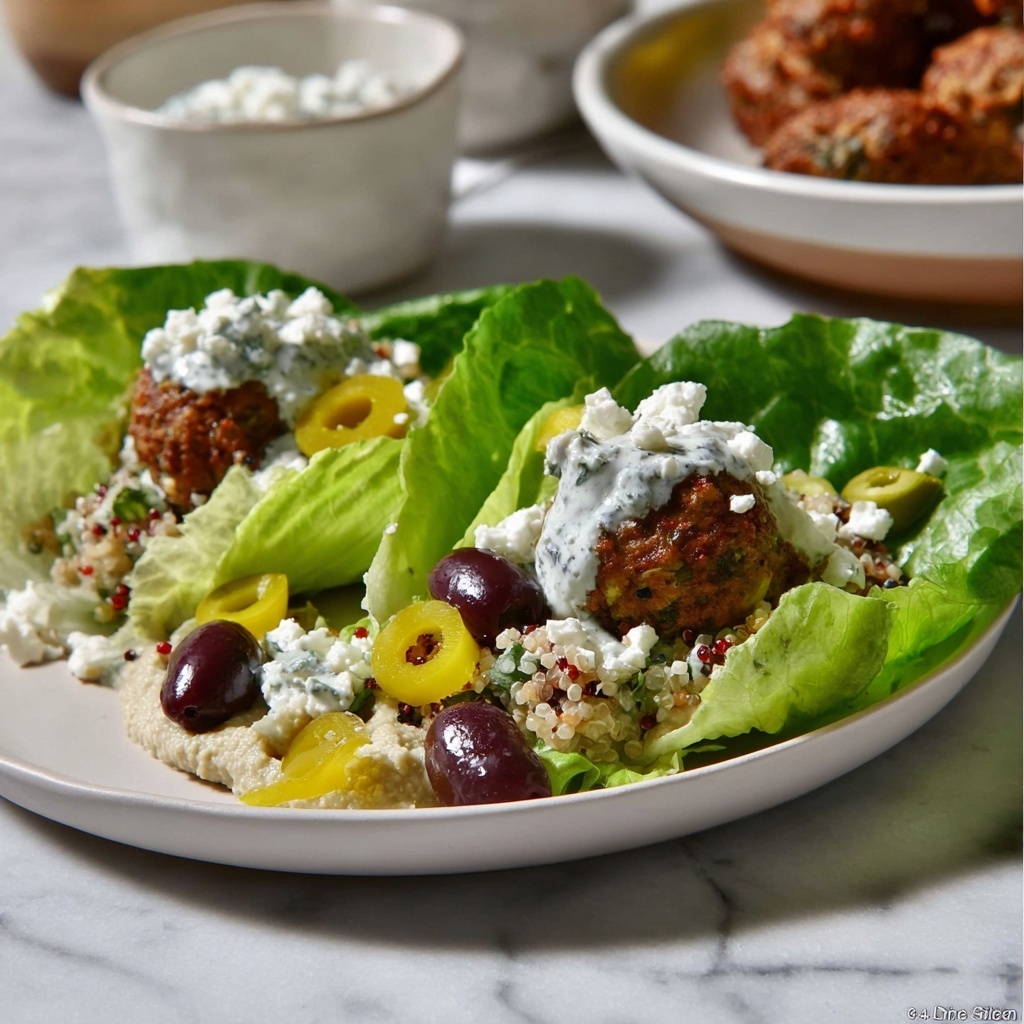 Greek Turkey Meatball Lettuce Wraps with Tzatziki and Feta Recipe - Recipe Image