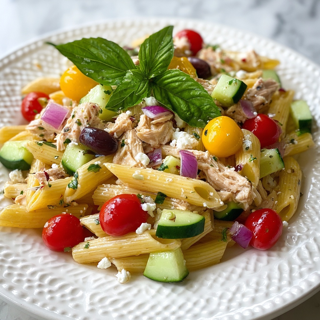 Chicken Pasta Salad with Cherry Tomatoes, Feta, and Basil Recipe - Recipe Image