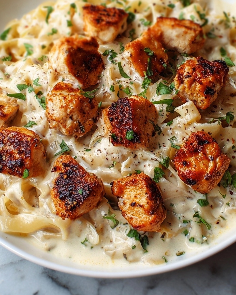 Creamy Parmesan Pasta with Garlic Butter Chicken Bites Recipe - Recipe Image