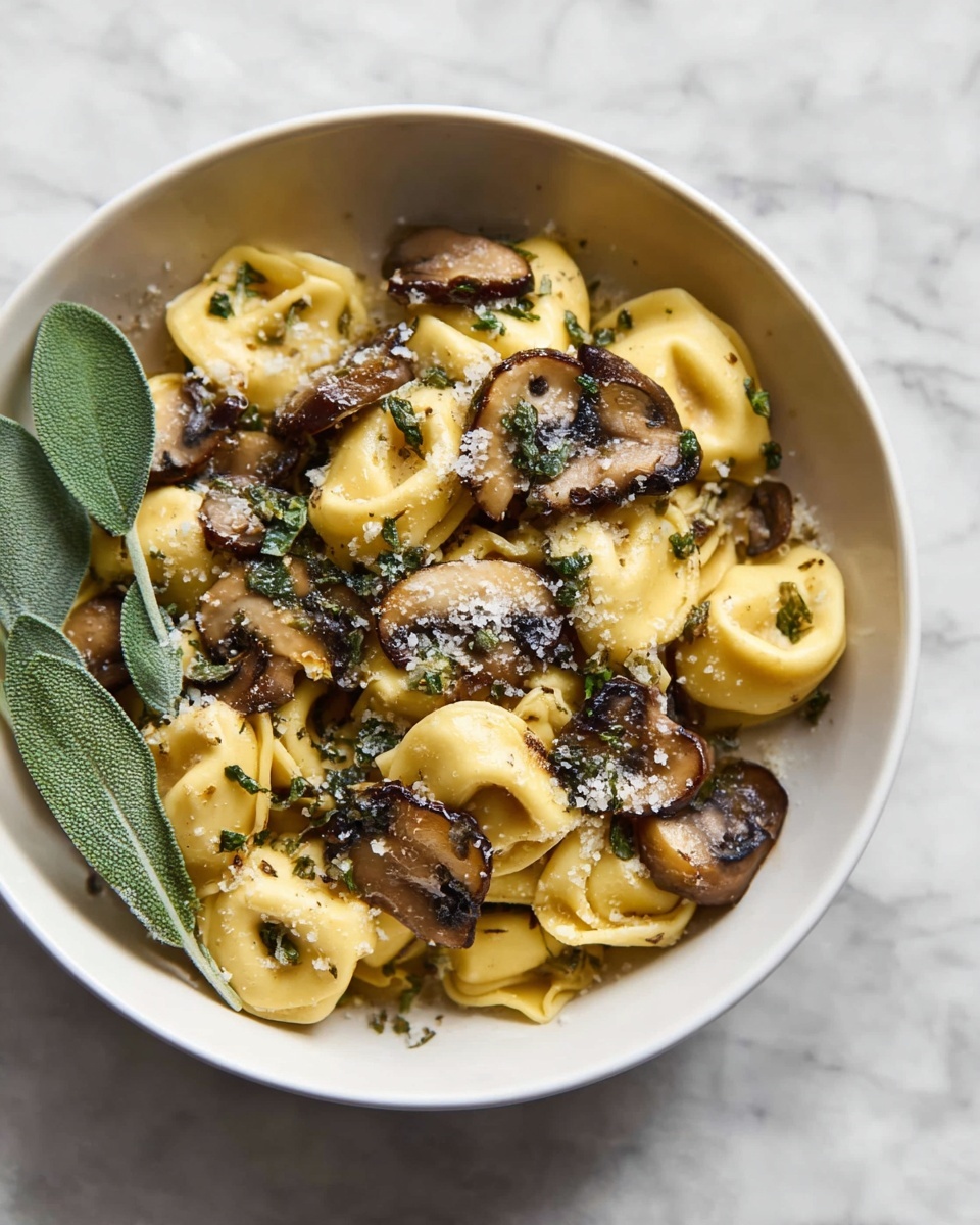 Cheese Tortellini with Butter, Mushrooms, and Crispy Sage Recipe - Recipe Image