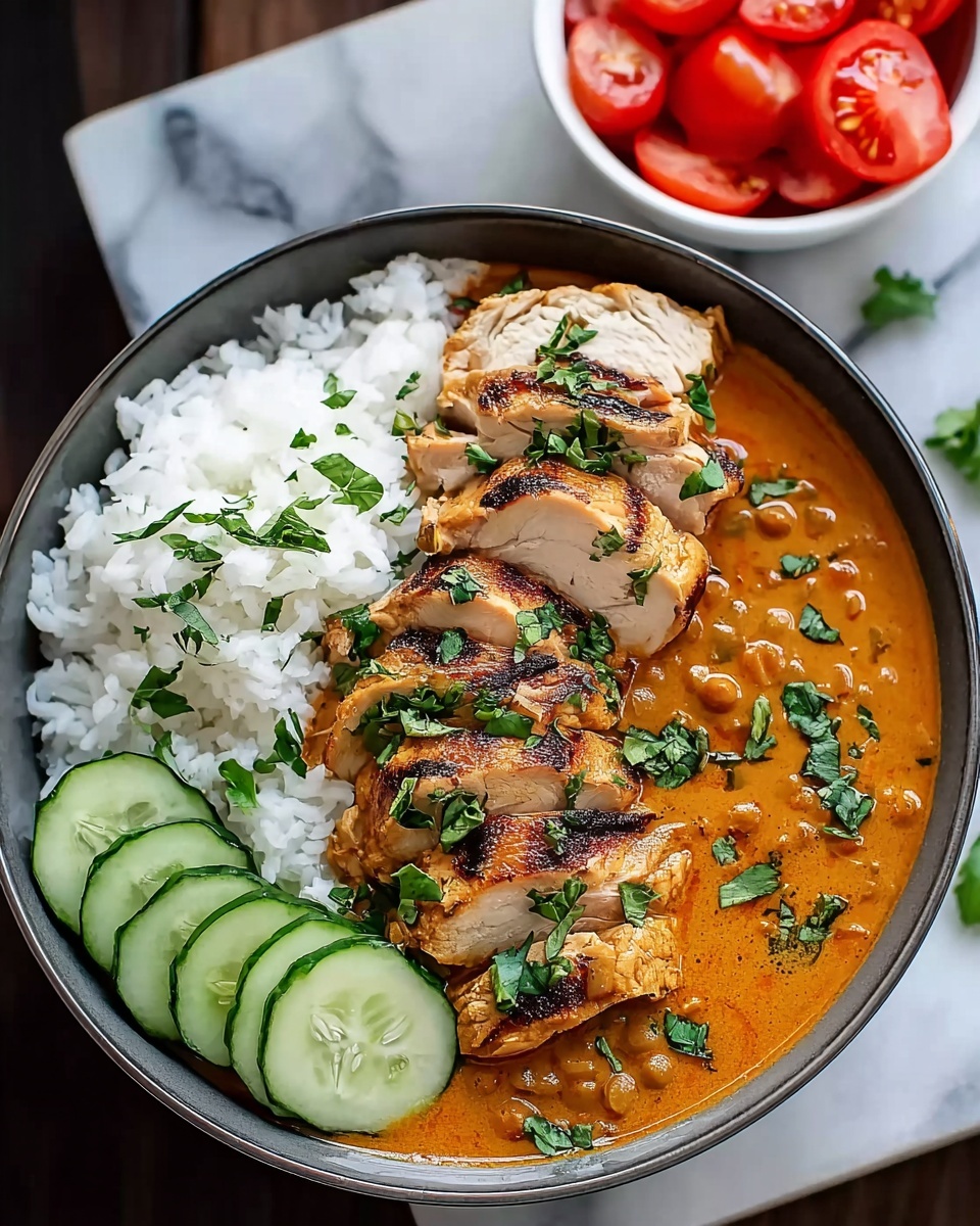 Coconut Chicken Rice Bowl with Fresh Vegetables and Lime Cilantro Dressing Recipe - Recipe Image