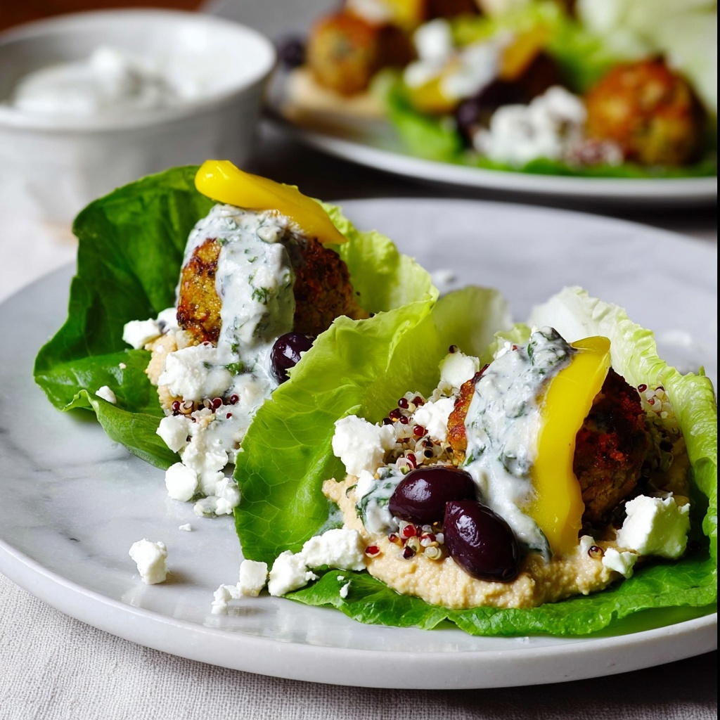 Greek Turkey Meatball Lettuce Wraps with Tzatziki and Feta Recipe - Recipe Image
