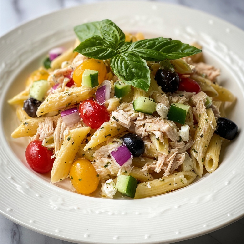 Chicken Pasta Salad with Cherry Tomatoes, Feta, and Basil Recipe - Recipe Image