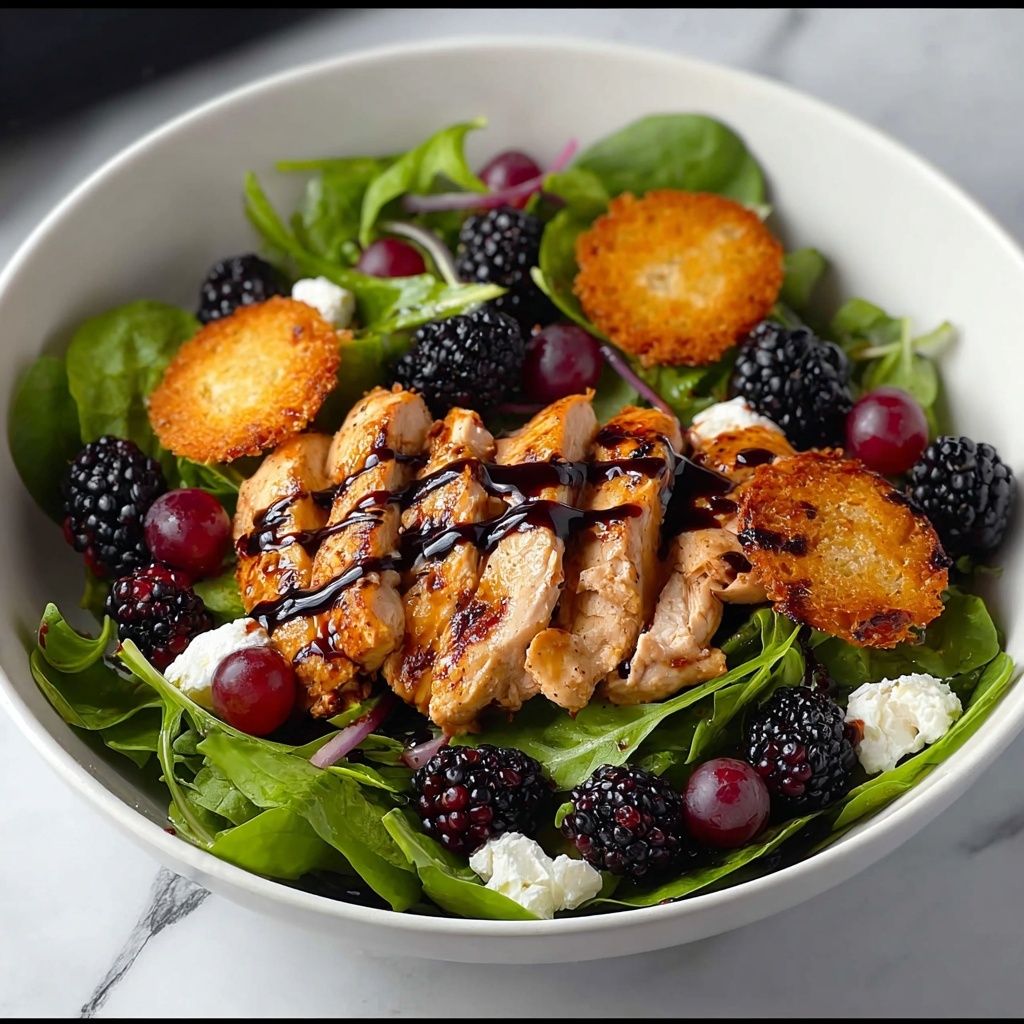 Blackberry Balsamic Grilled Chicken Salad with Crispy Fried Goat Cheese Recipe - Recipe Image