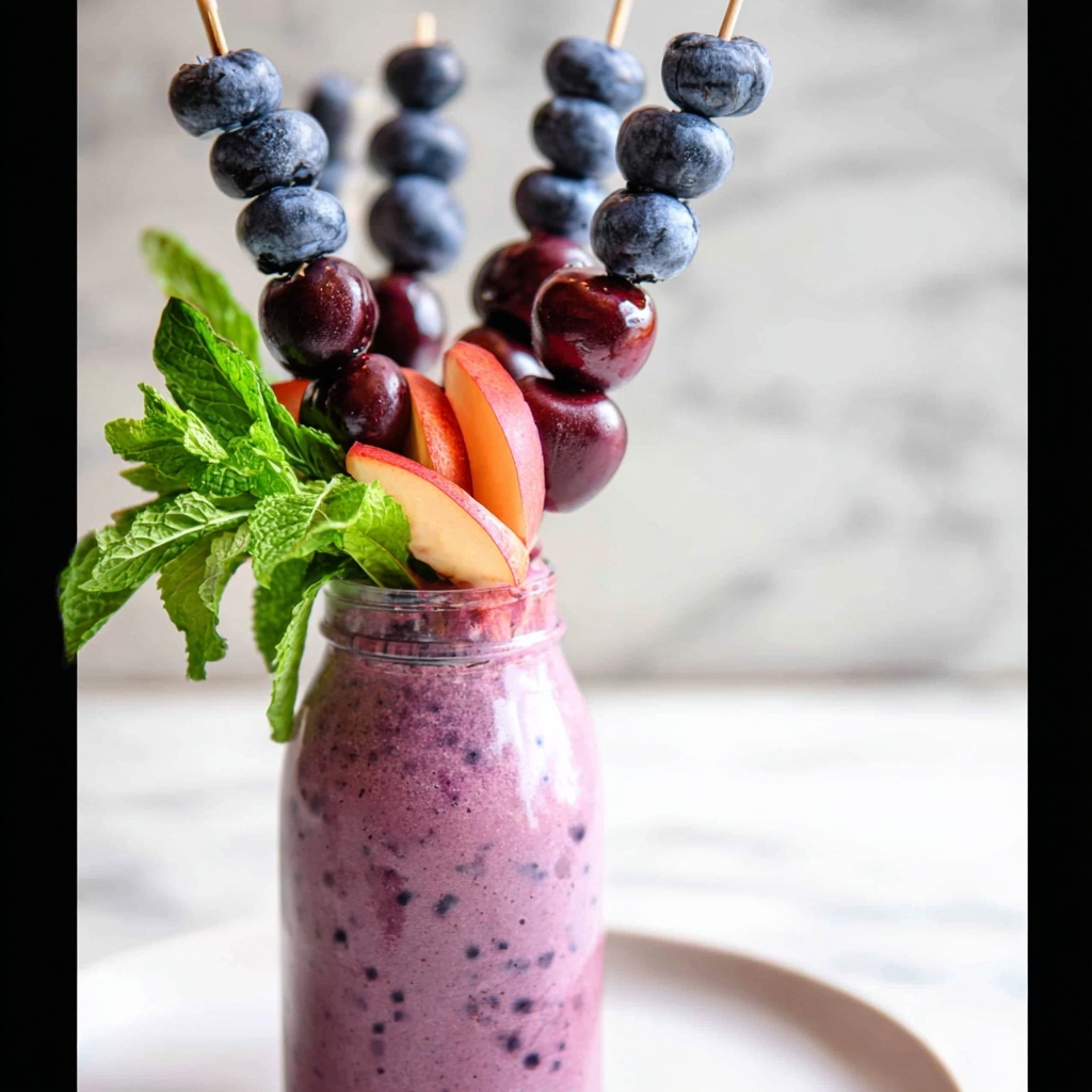 Healthy Blueberry Cherry Freakshake with Fresh Fruit Toppings Recipe - Recipe Image