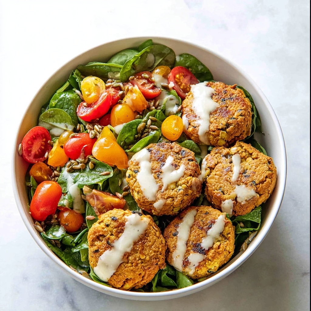 Baked Falafel with Tomato, Spinach, and Tahini Dressing Recipe - Recipe Image