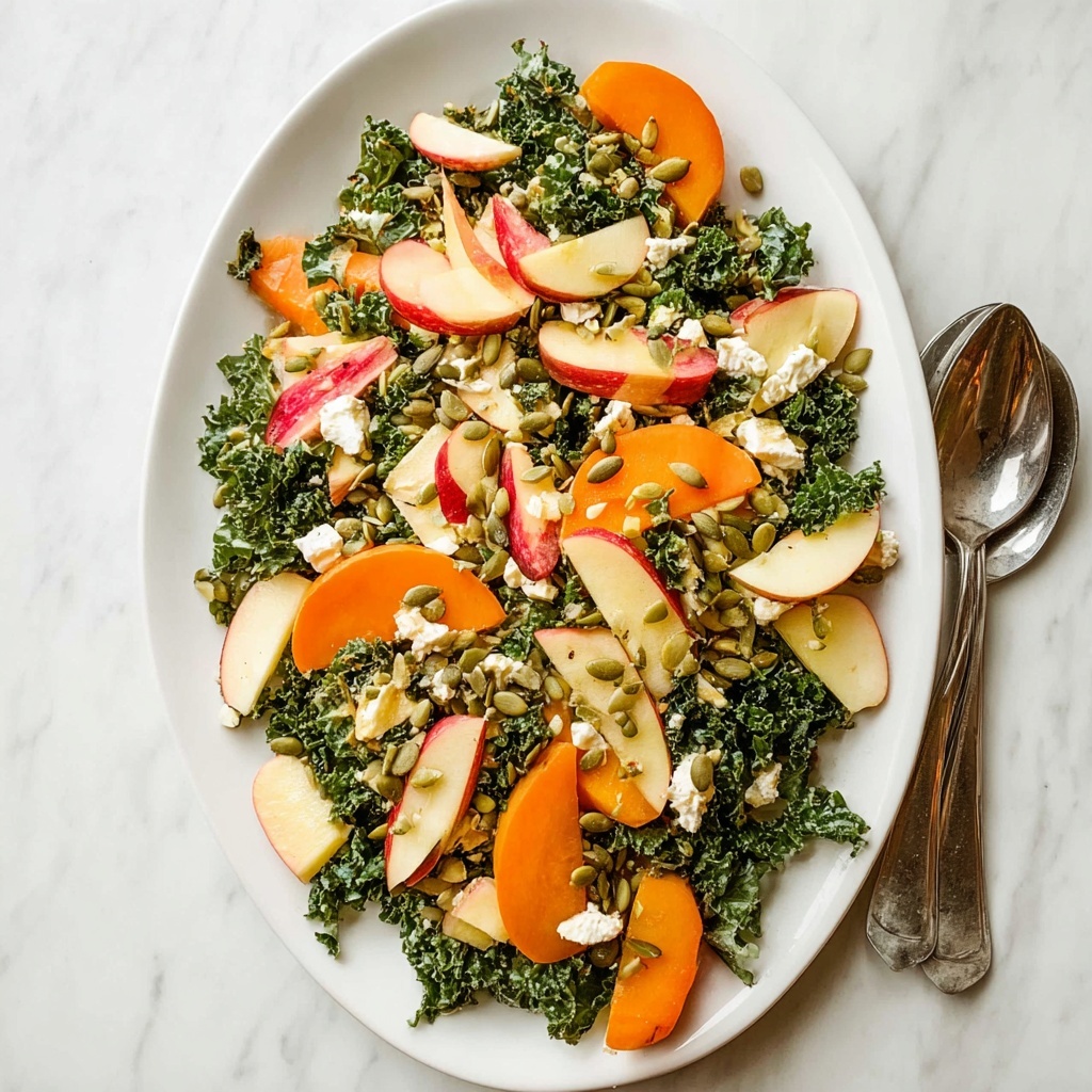 Persimmon Pear Kale Salad with Goat Cheese and Nuts Recipe - Recipe Image