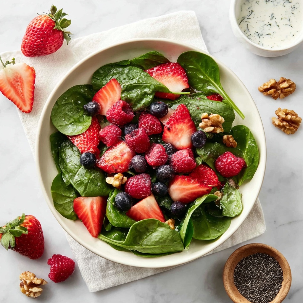Spinach Berry Salad with Greek Yogurt Dressing and Walnuts Recipe - Recipe Image