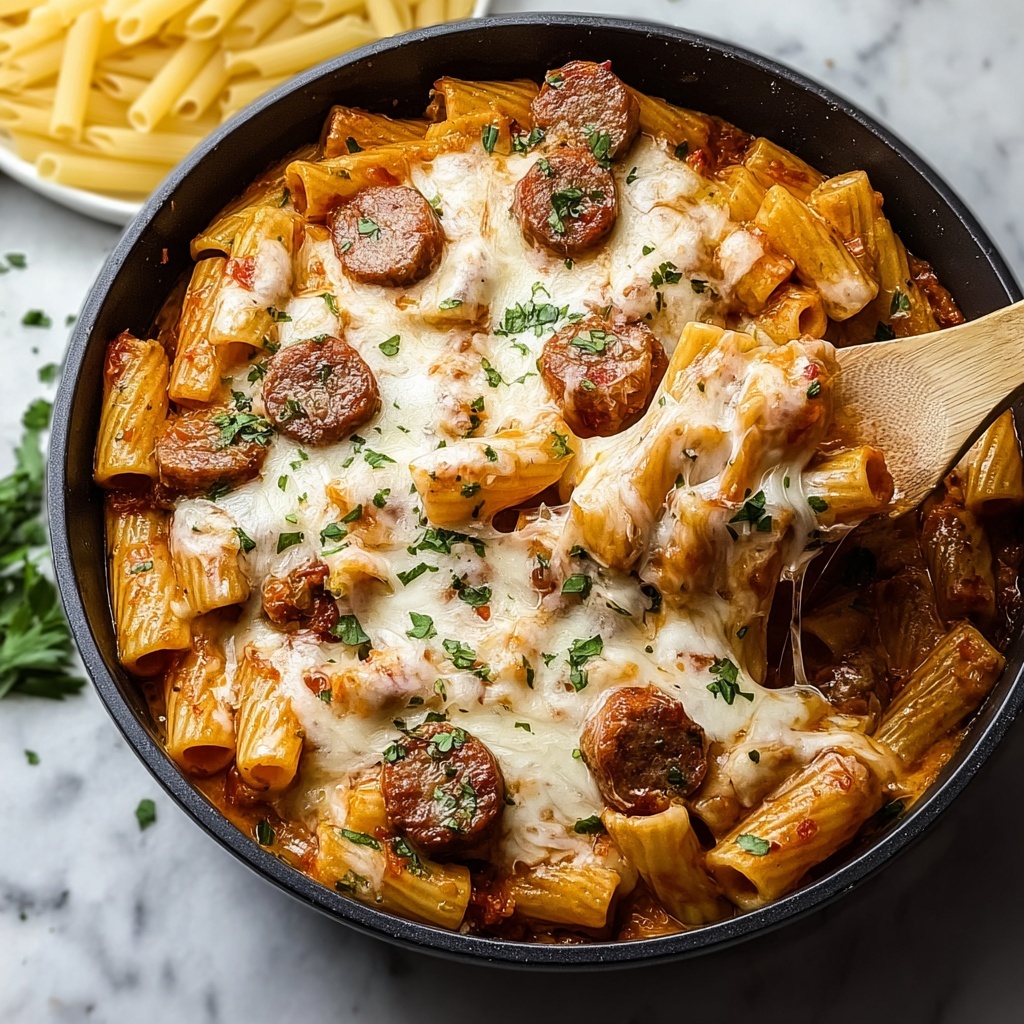One Pot Cheesy Sausage Pasta Recipe - Recipe Image