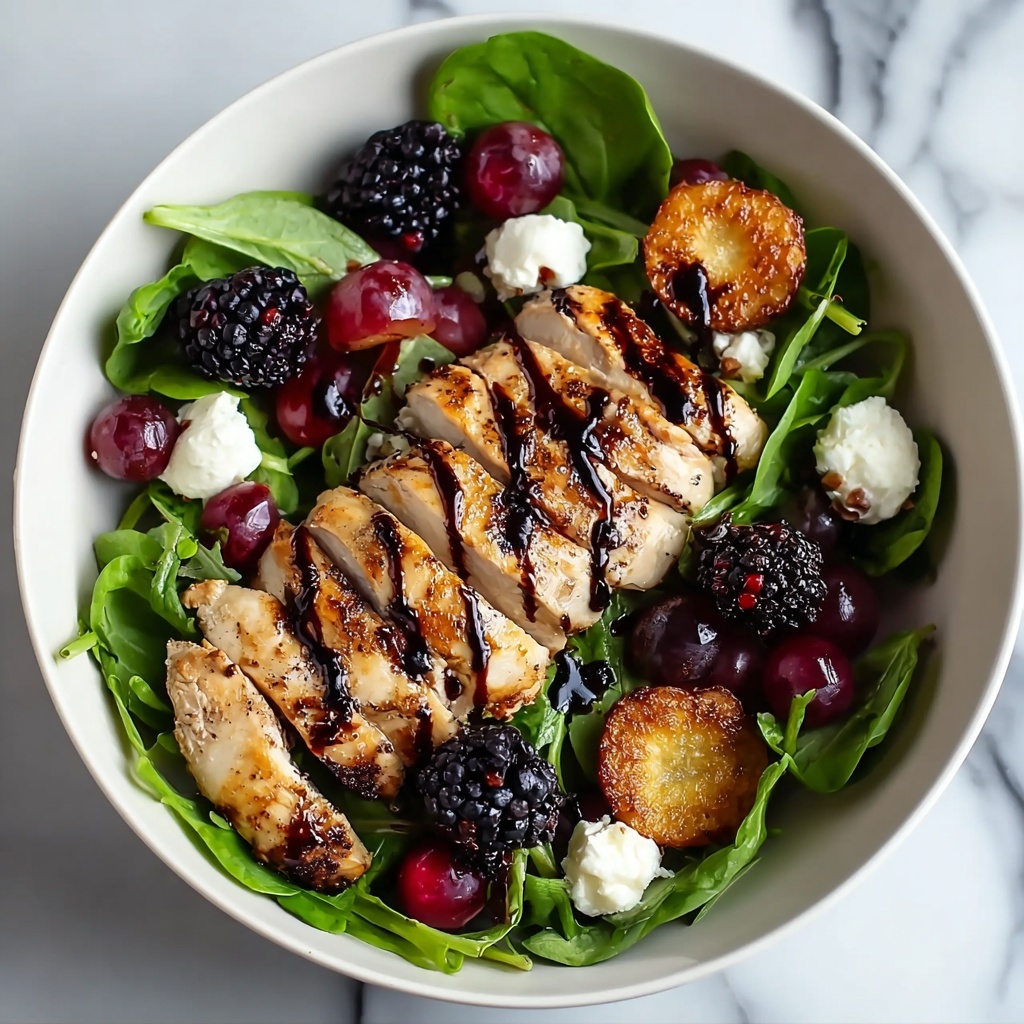 Blackberry Balsamic Grilled Chicken Salad with Crispy Fried Goat Cheese Recipe - Recipe Image