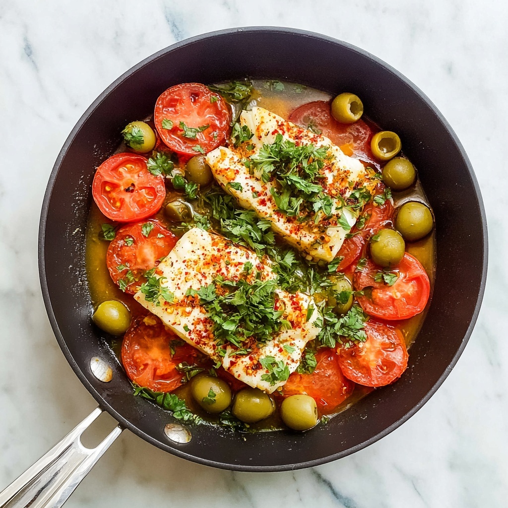 Poached Sea Bass with Tomatoes, Olives, and White Wine Recipe - Recipe Image