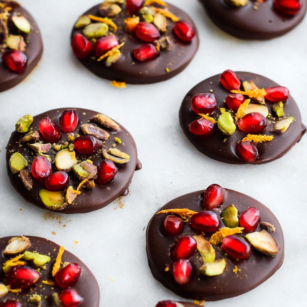 Healthy Dark Chocolate Treats with Pomegranate, Orange Zest, and Pistachios Recipe - Recipe Image