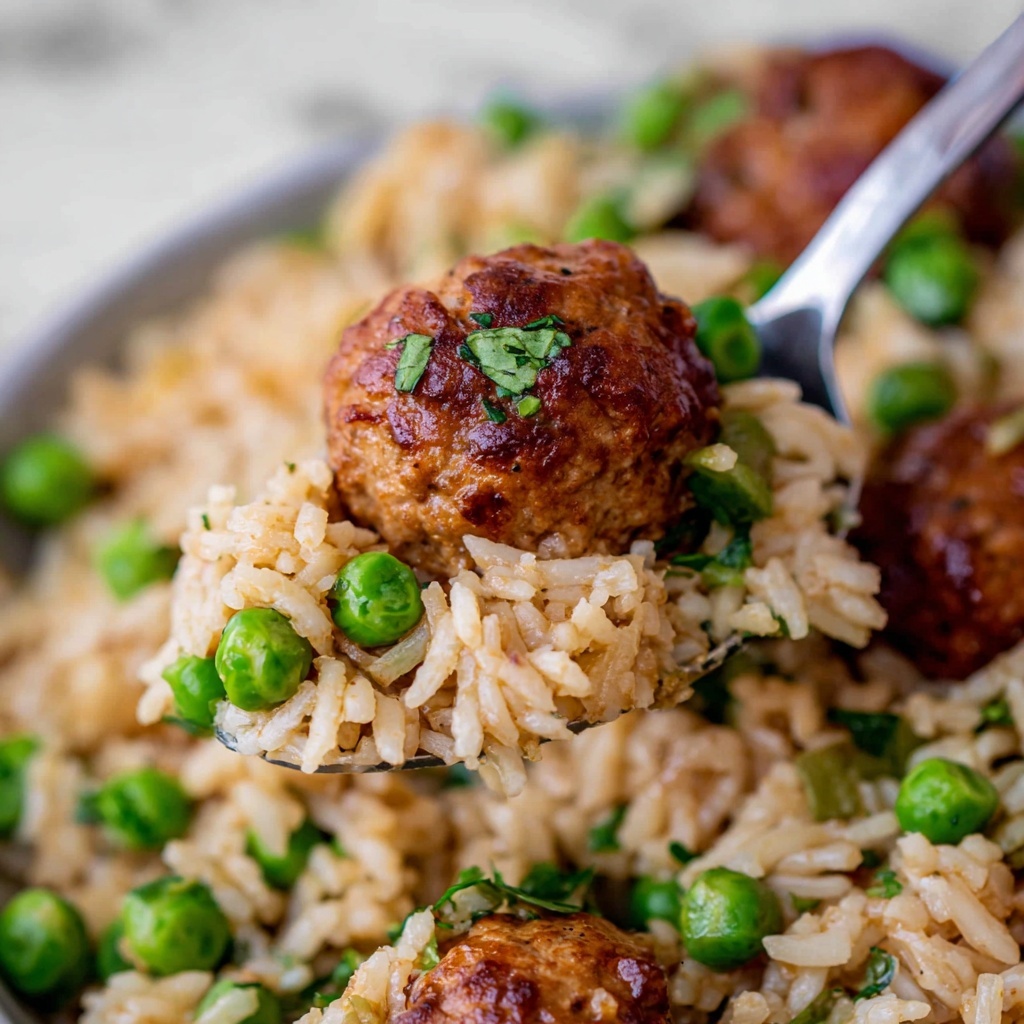 Meatballs and Rice Skillet with Peas and Herbs Recipe - Recipe Image