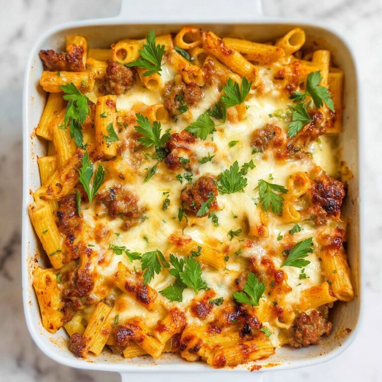 Mostaccioli Bake with Italian Sausage, Ricotta, and Mozzarella Recipe