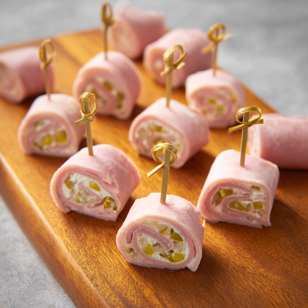 Ham Roll Ups with Cream Cheese, Olives, and Pickles Recipe - Recipe Image