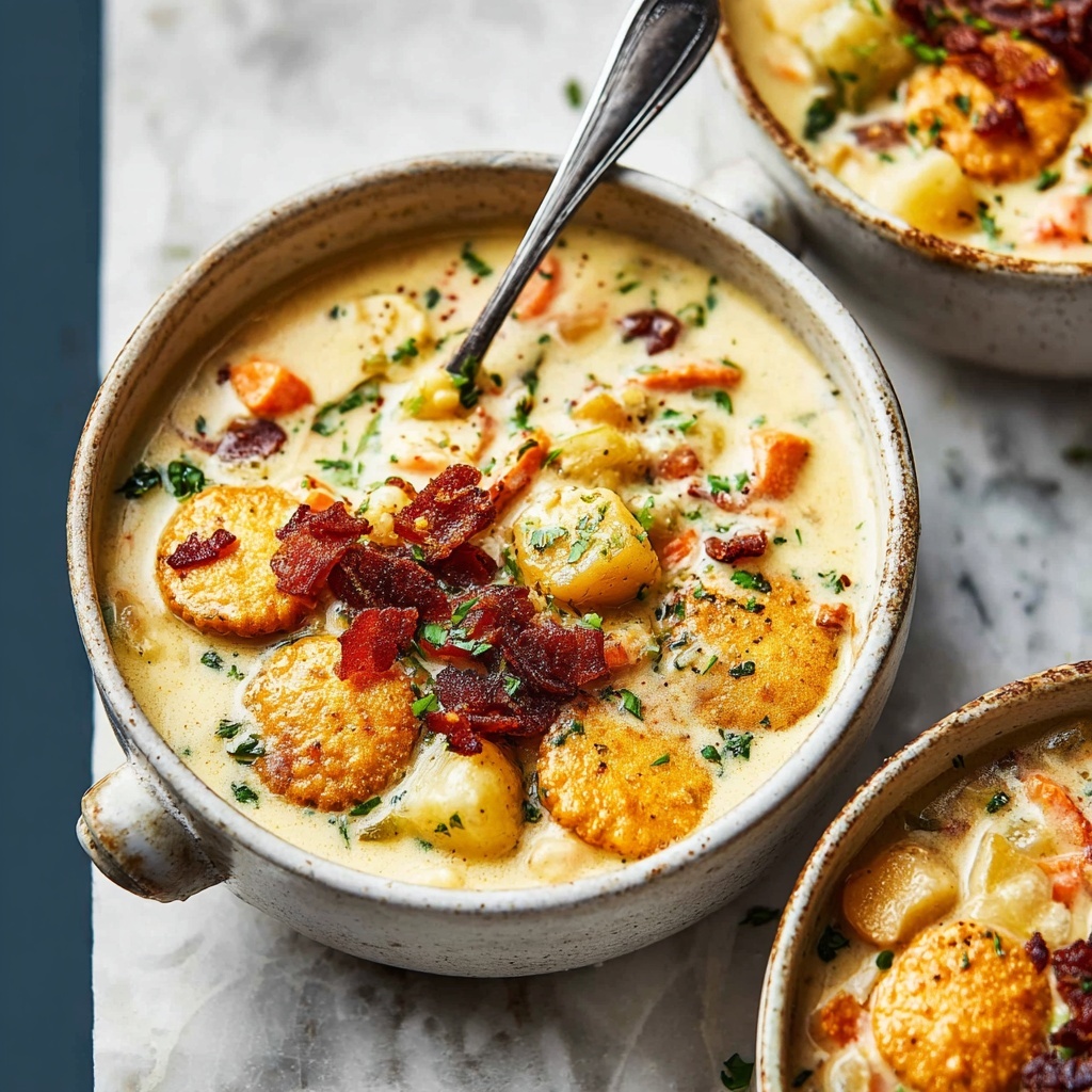 Creamy New England Clam Chowder with Bacon and Fresh Herbs Recipe - Recipe Image