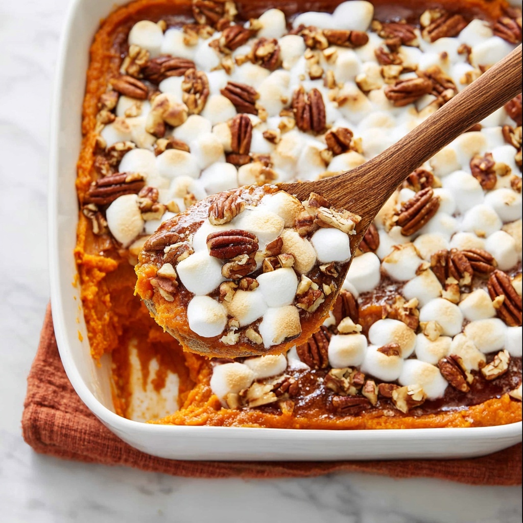 Sweet Potato Casserole with Pecans and Marshmallows Recipe - Recipe Image