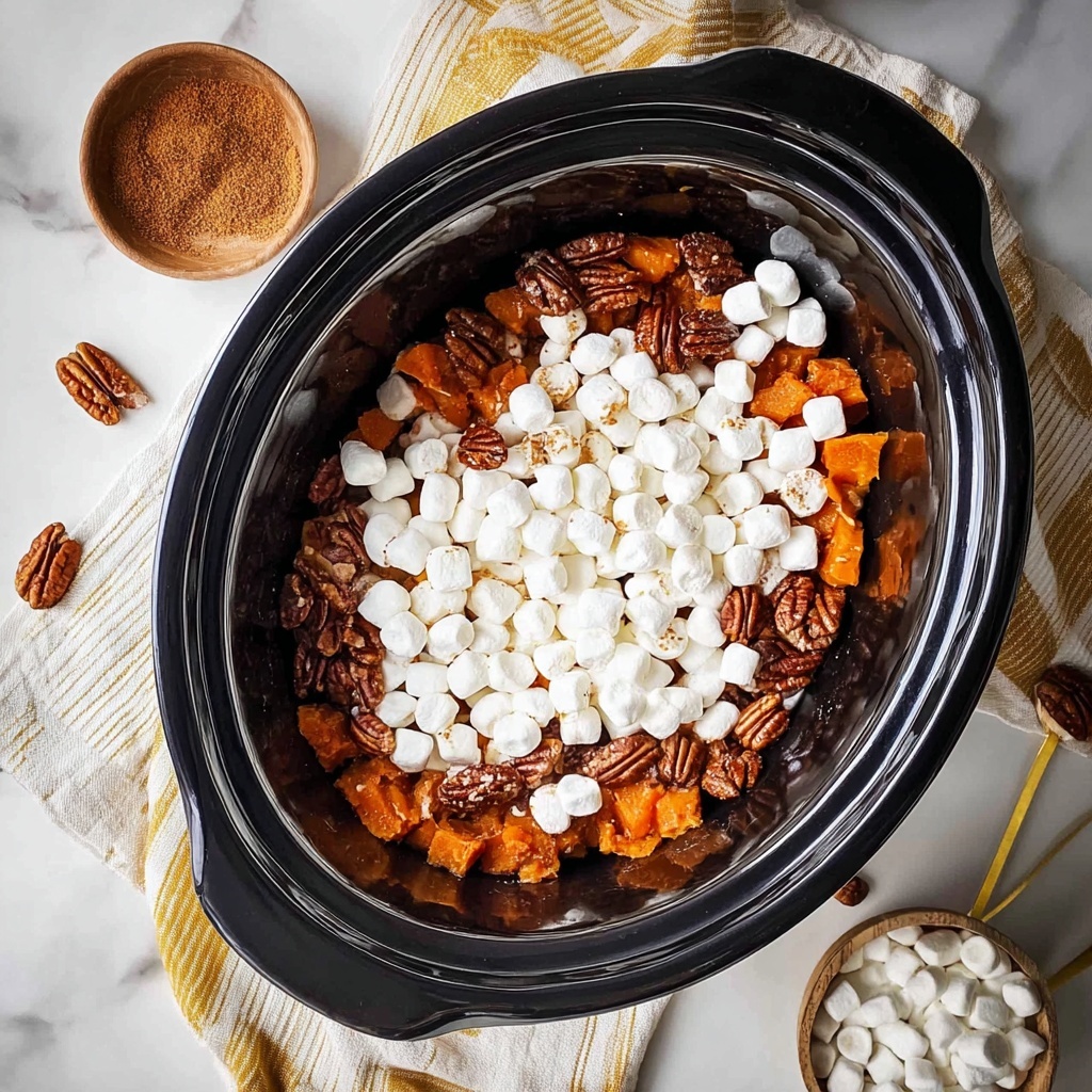 Crockpot Sweet Potato Casserole with Marshmallows and Pecans Recipe - Recipe Image