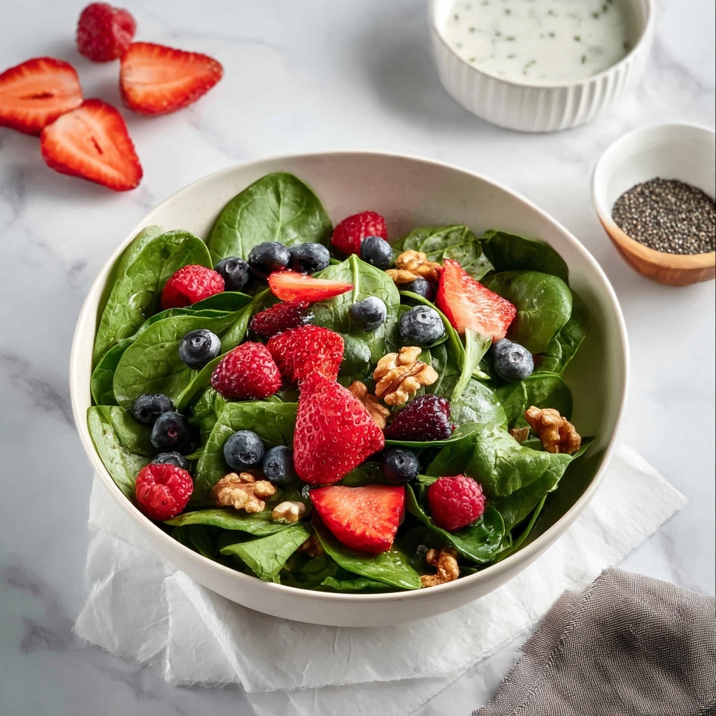 Spinach Berry Salad with Greek Yogurt Dressing and Walnuts Recipe - Recipe Image