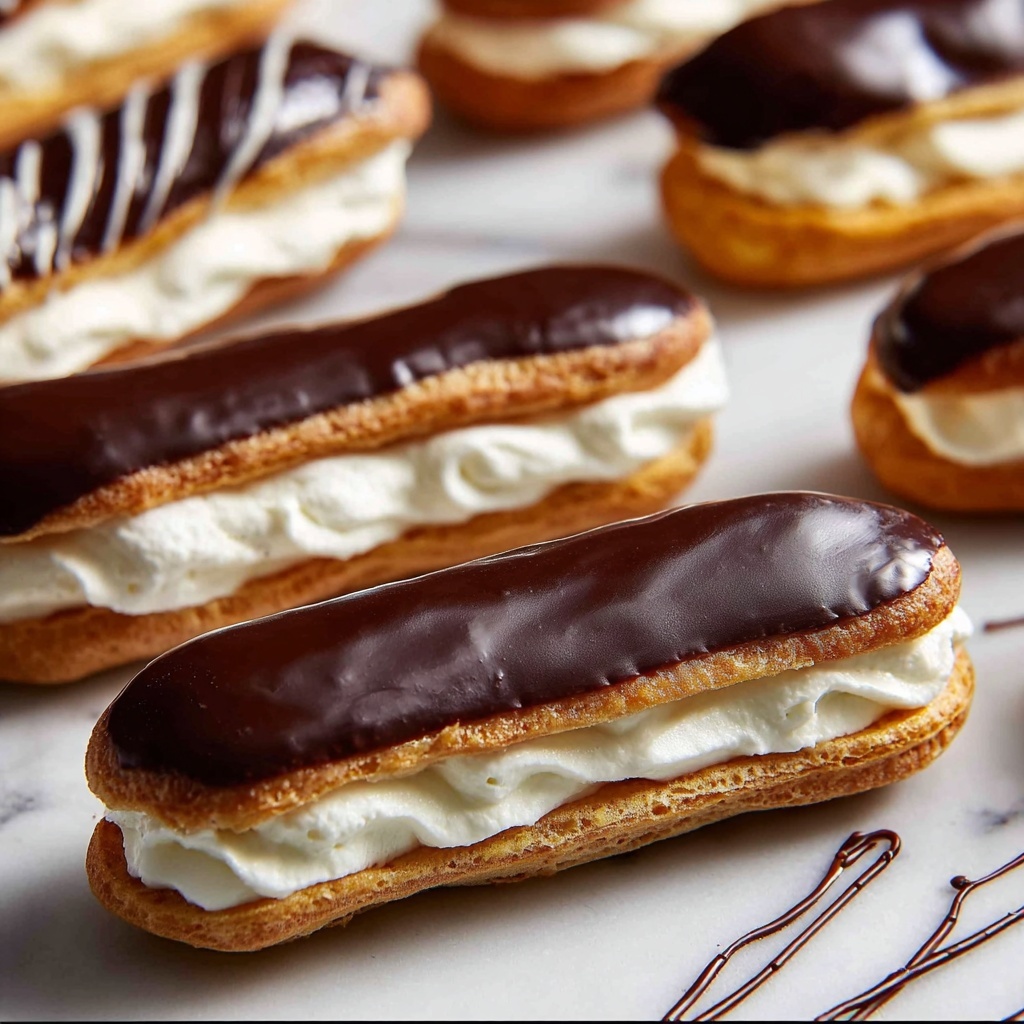 Chocolate Filled Eclairs with Rich Cream and Cocoa Ganache Recipe - Recipe Image