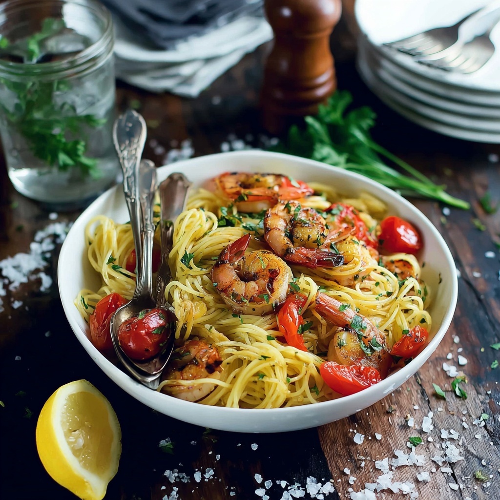 Lemon Garlic Shrimp Pasta Recipe - Recipe Image