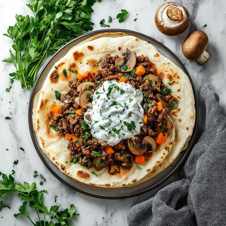 Cheesy Beef and Mushroom Pita Pockets with Tzatziki Sauce Recipe