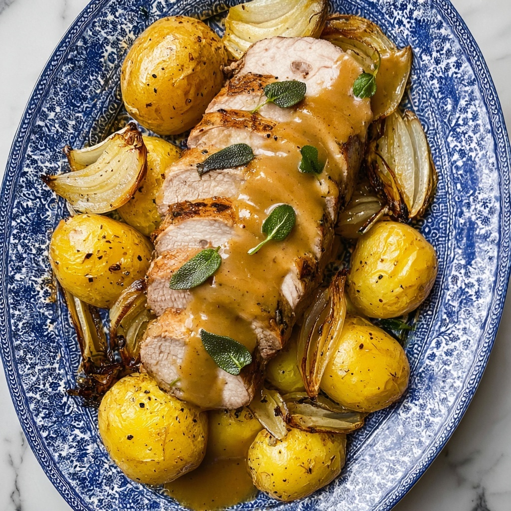Honey Mustard Pork Tenderloin with Roasted Potatoes and Onions Recipe - Recipe Image