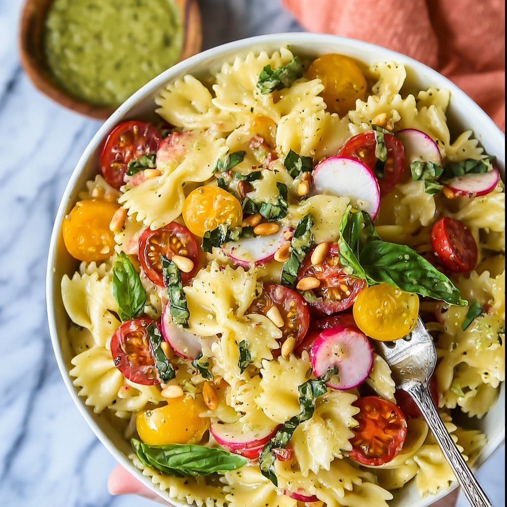 Pesto Pasta Salad with Prosciutto, Peperoncini, and Cherry Tomatoes Recipe - Recipe Image