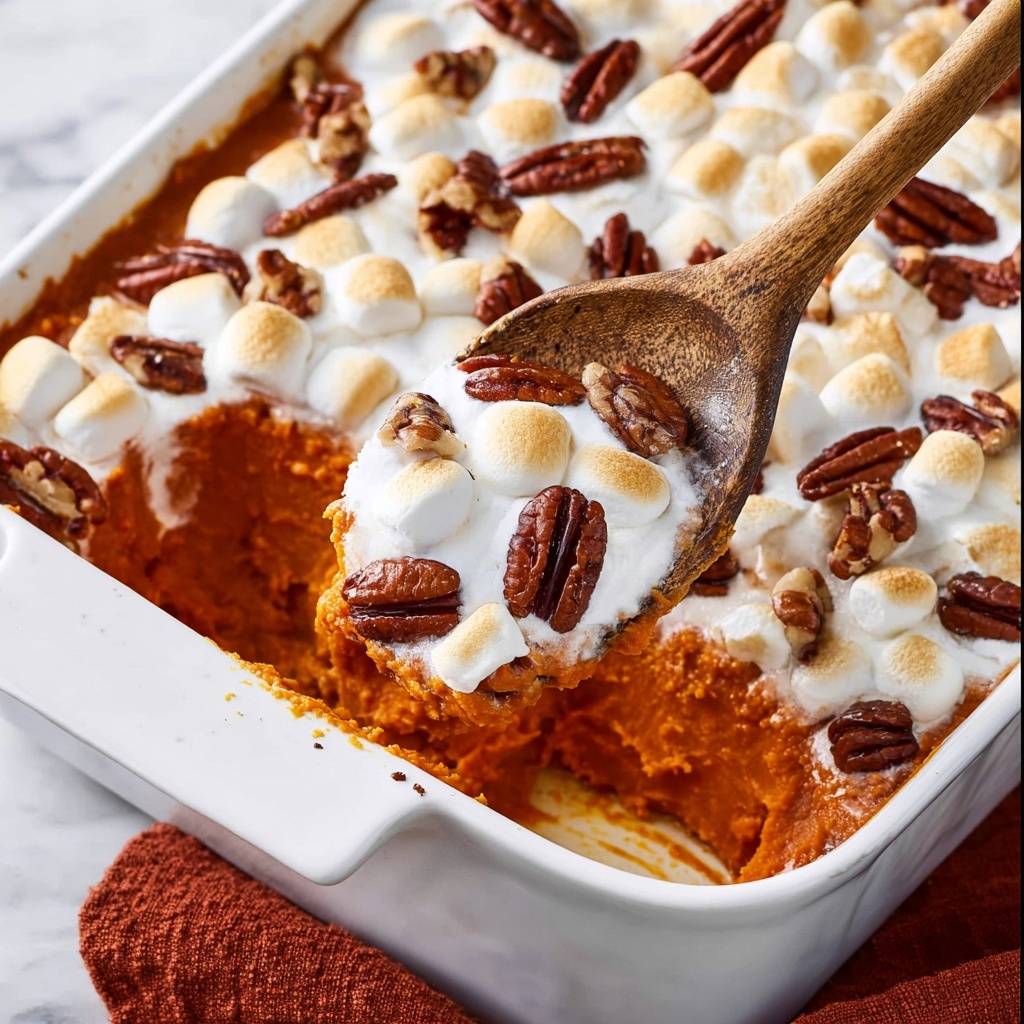 Sweet Potato Casserole with Pecans and Marshmallows Recipe - Recipe Image